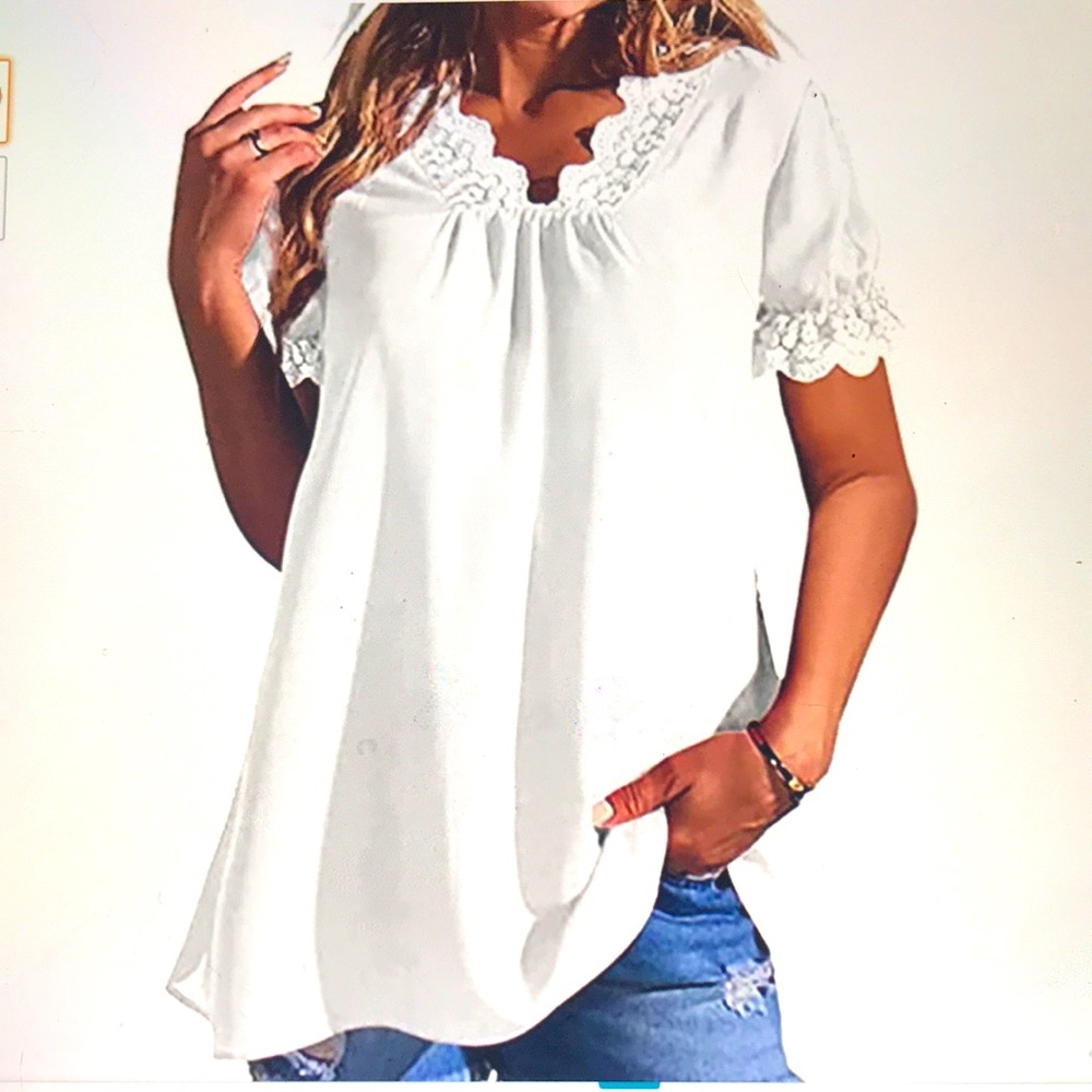 Grlasen | Women’s Fashion 3/4 Lace Sleeve Top | Lace Casual Loose Blouse | XL